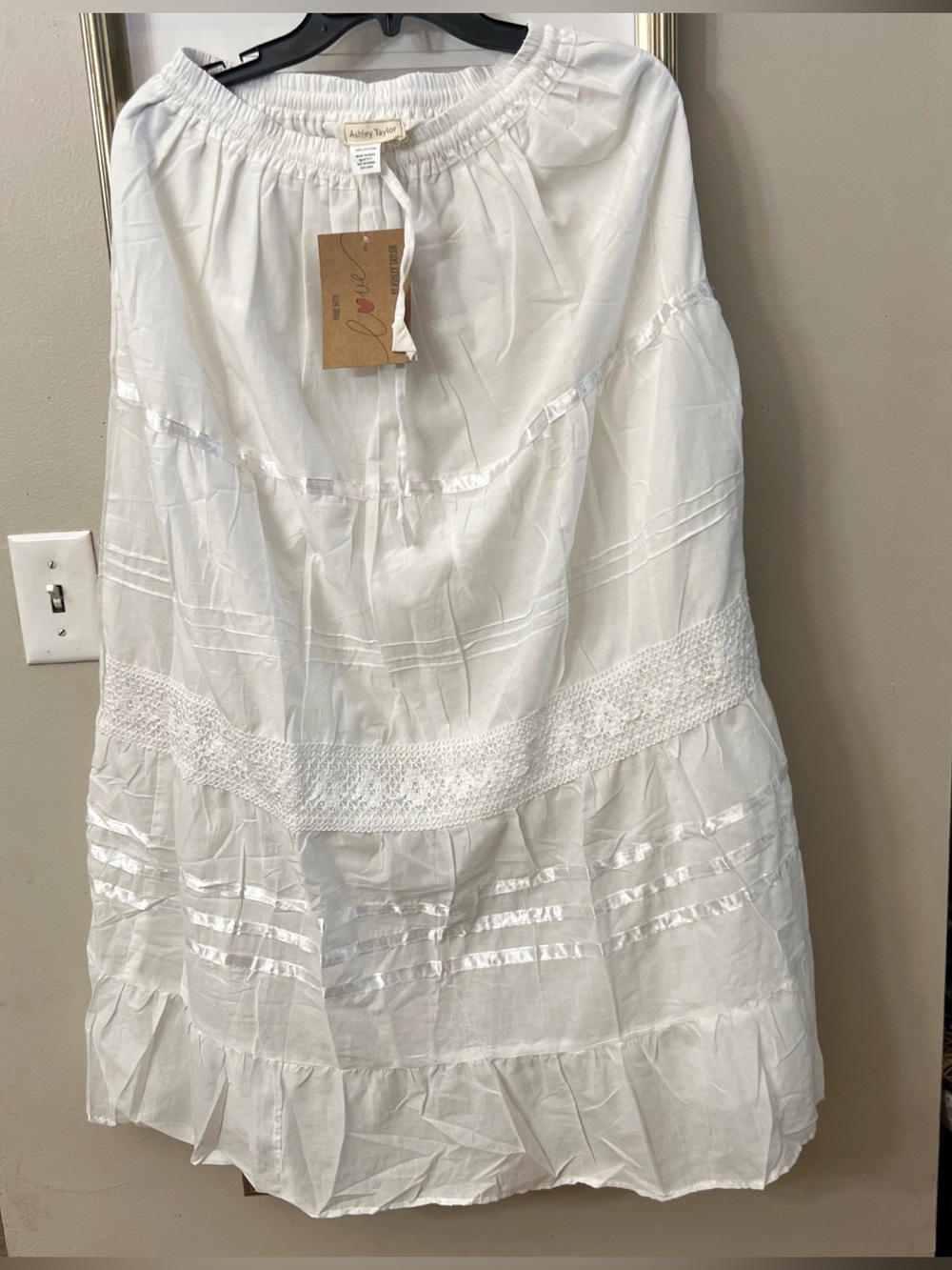 Ashley Taylor 100% Cotton White Long Skirt One Size NWT India FITS S through L